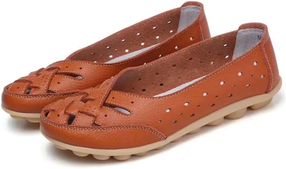 Women's Leather Driving Shoes Slipper Loafers Flats Slip-On Cutout Sandals