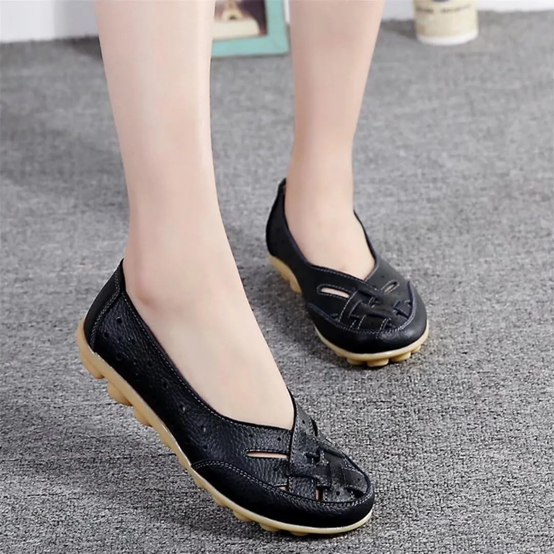 Women's Leather Driving Shoes Slipper Loafers Flats Slip-On Cutout Sandals