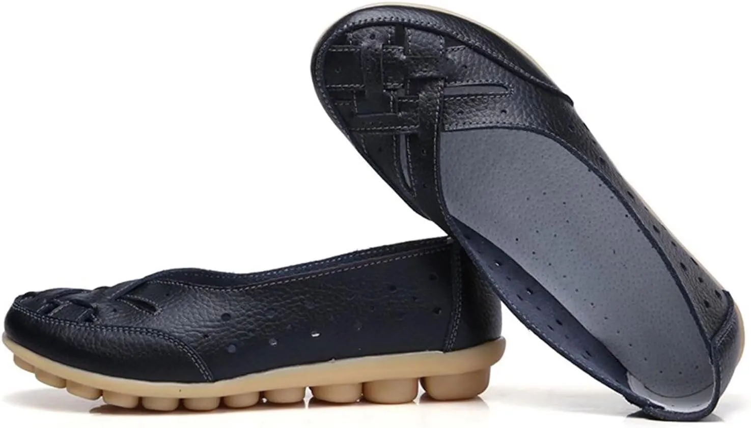 Women's Leather Driving Shoes Slipper Loafers Flats Slip-On Cutout Sandals