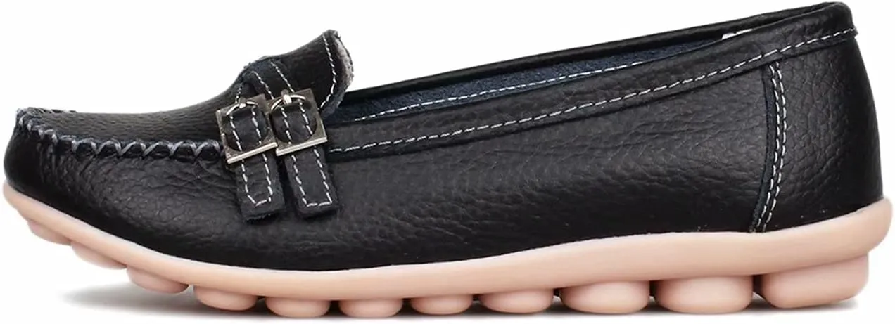 Women's Leather Loafers Moccasin Shoes Slip On