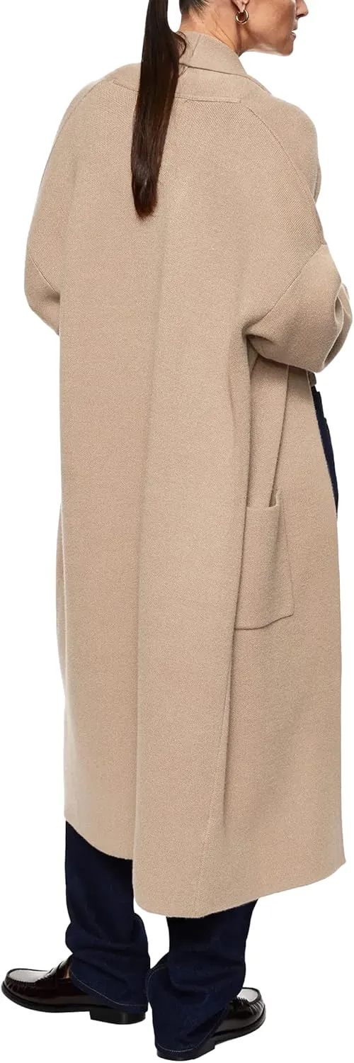 Womens Long Sleeve Maxi Cardigan Open Front Oversized Knitted Sweater Coat Casual Lapel Warm Overcoat with Pockets