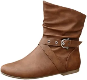 Women’s Low Heel Fall Ankle Boots - Comfortable Flat Booties with Locking Strap, Short Casual Style