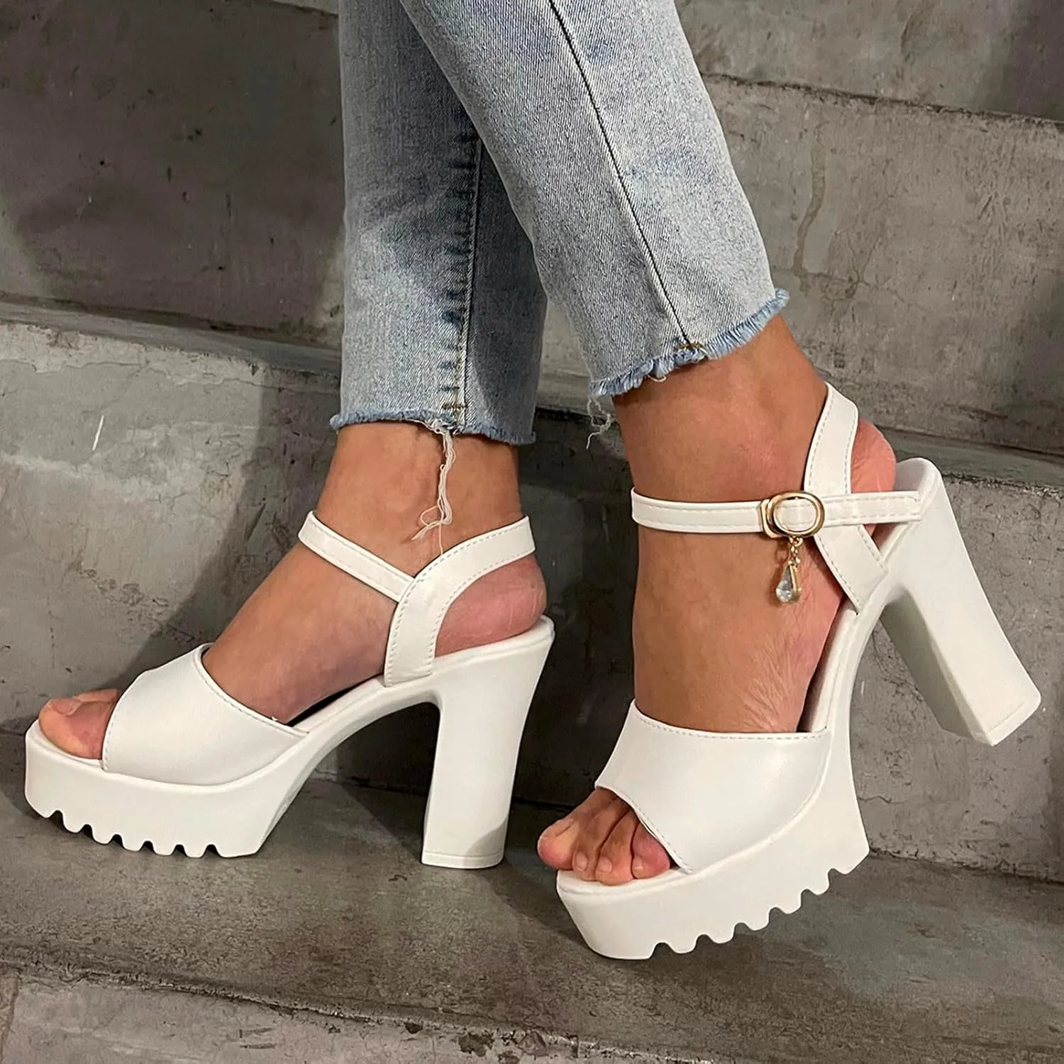 Women's Open Toe Ankle Buckle Heeled Sandals Strappy Ankle Strap Dress Party Shoes Temperament Banquet Shoes