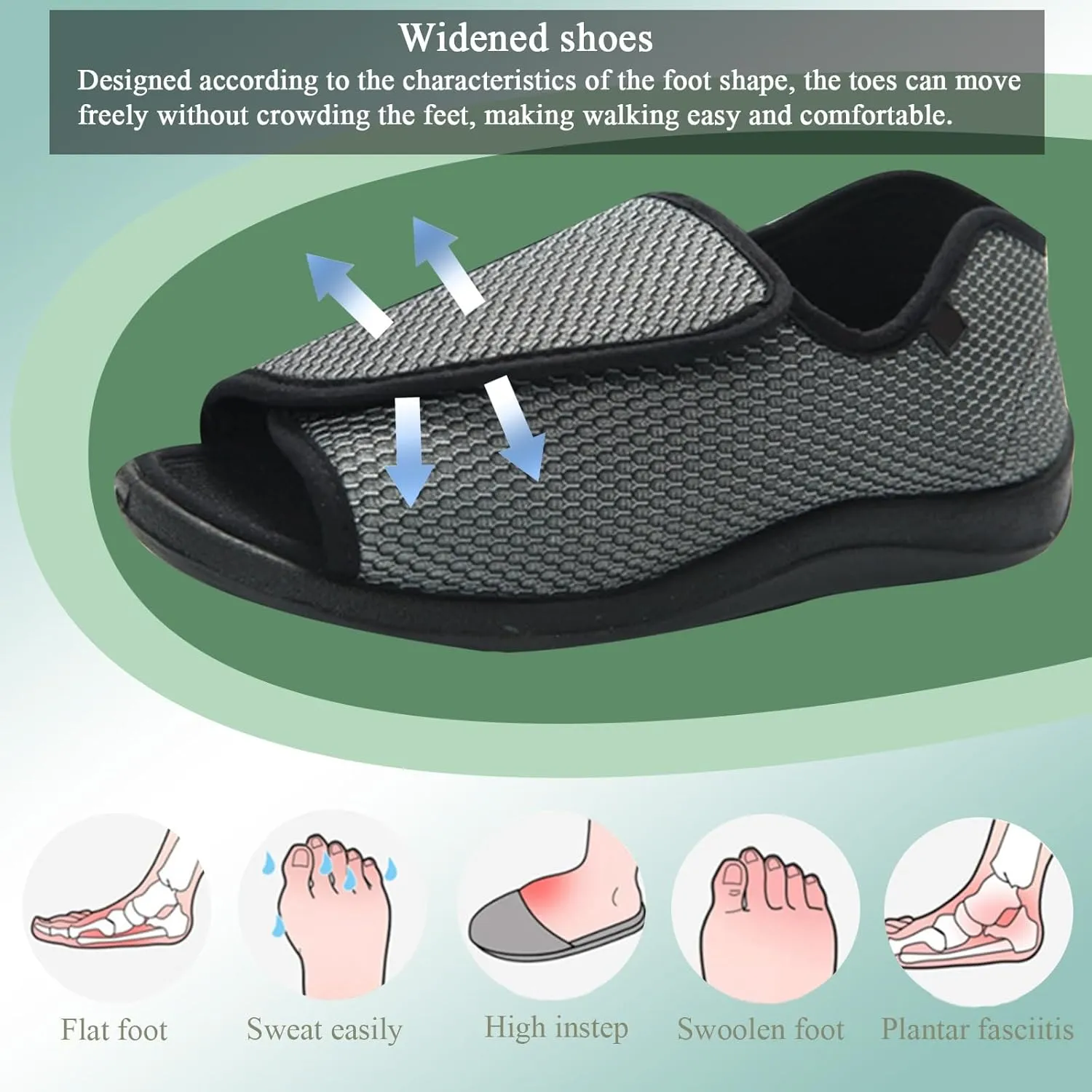 Women's Open Toe Diabetic Sandals, Adjustable Comfortable Lightweight Men Sandals, Sandals for Elderly Swollen Feet Indoor Outdoor