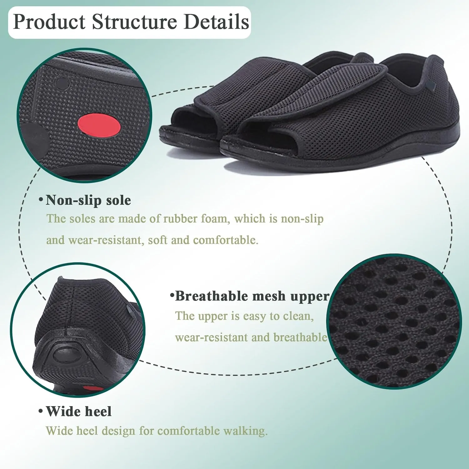 Women's Open Toe Diabetic Sandals, Adjustable Comfortable Lightweight Men Sandals, Sandals for Elderly Swollen Feet Indoor Outdoor