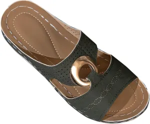 Women's Orthopedic Sandals Summer Slip On Wedge Sandals with Arch Support Open Toe Cutout Beach Shoes Leather Home Slippers