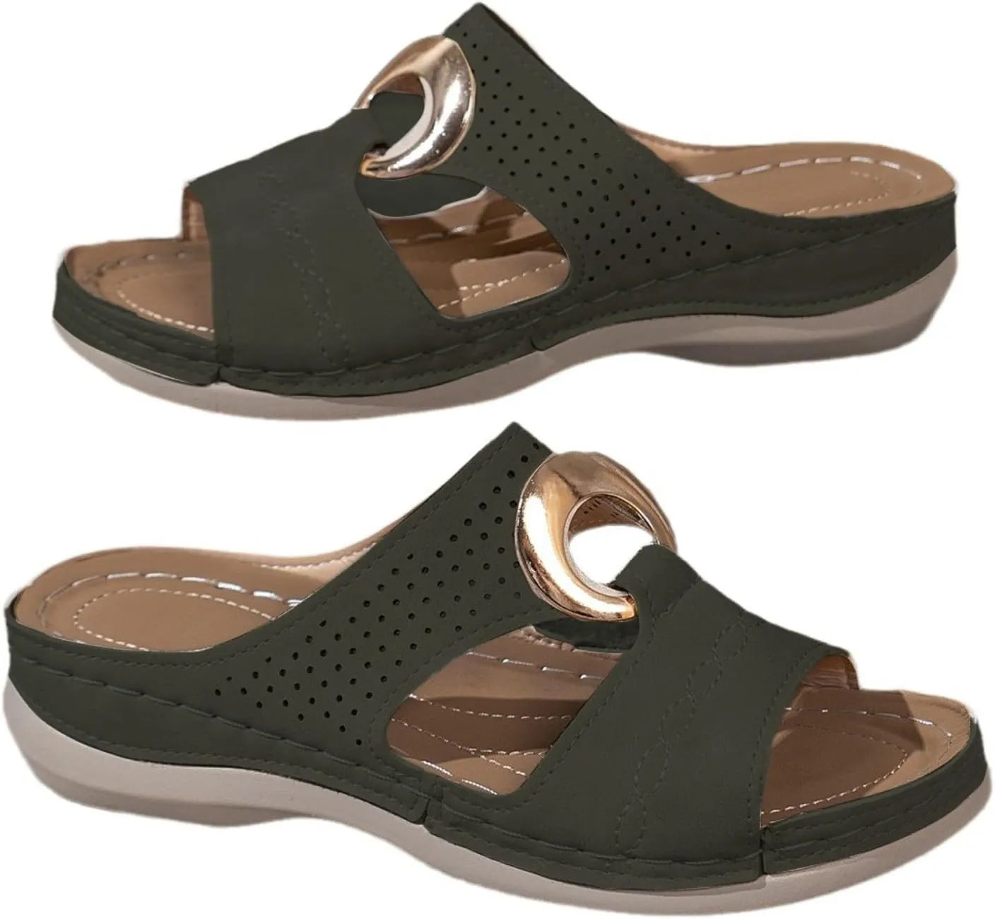 Women's Orthopedic Sandals Summer Slip On Wedge Sandals with Arch Support Open Toe Cutout Beach Shoes Leather Home Slippers