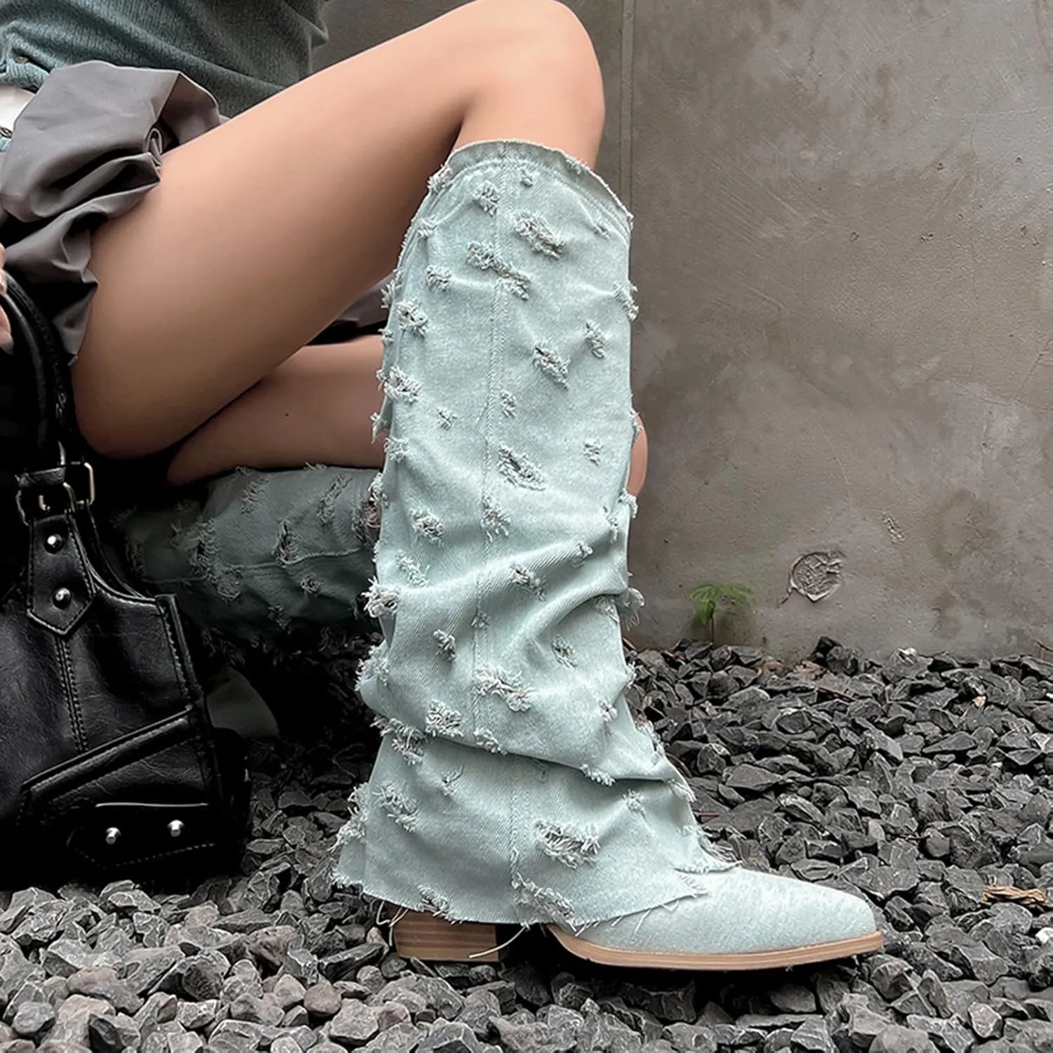 Women's Over The Knee Block Heeled High Boots Ladies Pointed Slip-on Snake Print Boot Mid Hight Heels Shoes Fashion Show and Art Exhibition