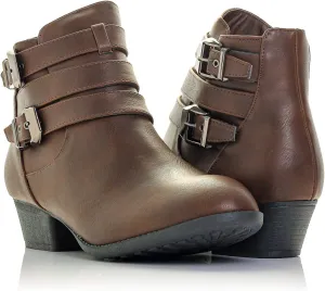 Women's Payton-01 Boot Side Zip High Block Heel Ankle Booties (7 B(M) US, Brown)