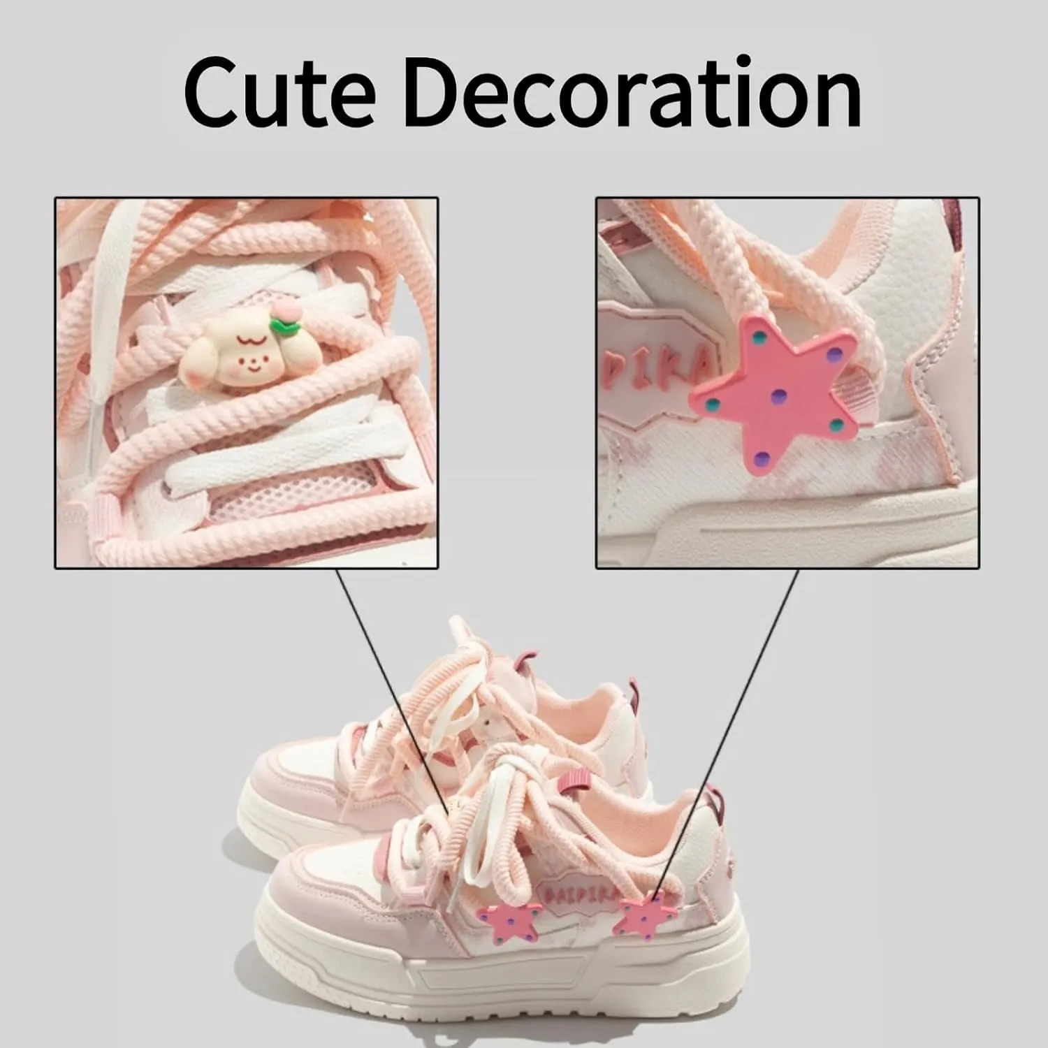 Women's Pink Star Pattern Platform Sneakers - Chucky Sole, Breathable Cute Sports Walking Shoes for Girls Student