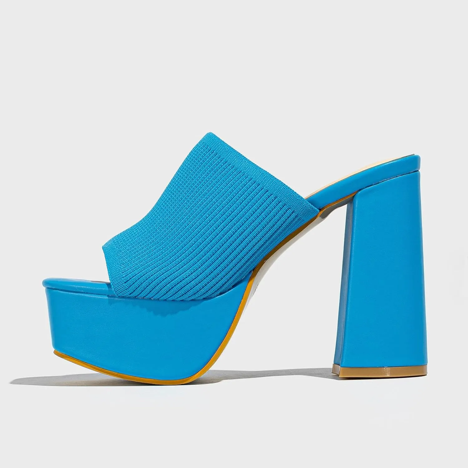 Women's Platform Chunky Heel Sandals Slip-On Square Open Toe High Heel Sandals Knitted Comfortable Dress Sandals