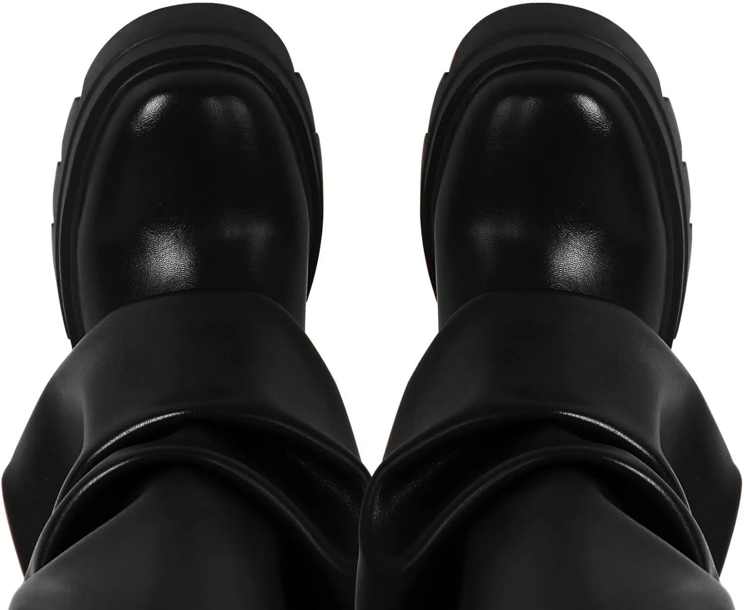 Women's Platform Round Toe Fold Over Boots Metallic Mid Calf Boots Chunky Heel Pull-On Fashion Shark Booties for Ladies Party Shoes