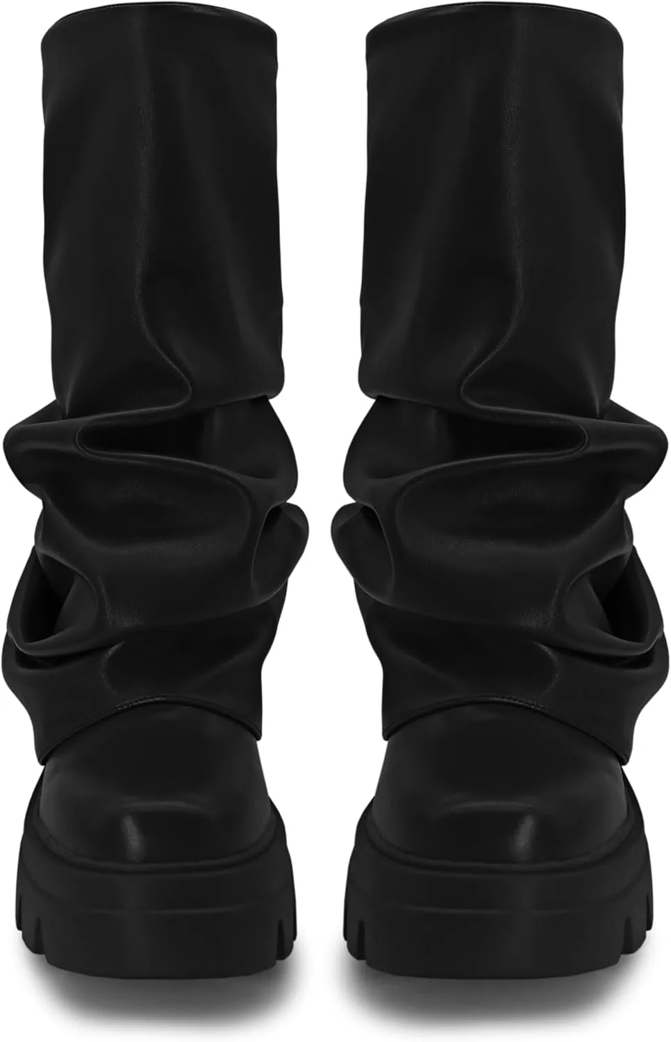 Women's Platform Round Toe Fold Over Boots Metallic Mid Calf Boots Chunky Heel Pull-On Fashion Shark Booties for Ladies Party Shoes