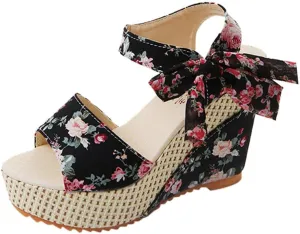 Women's Platform Sandals Wedge Open Toe Ankle Strap Lace Wedding Bridesmaid Shoes Summer Low Heel Lightweight Comfortable