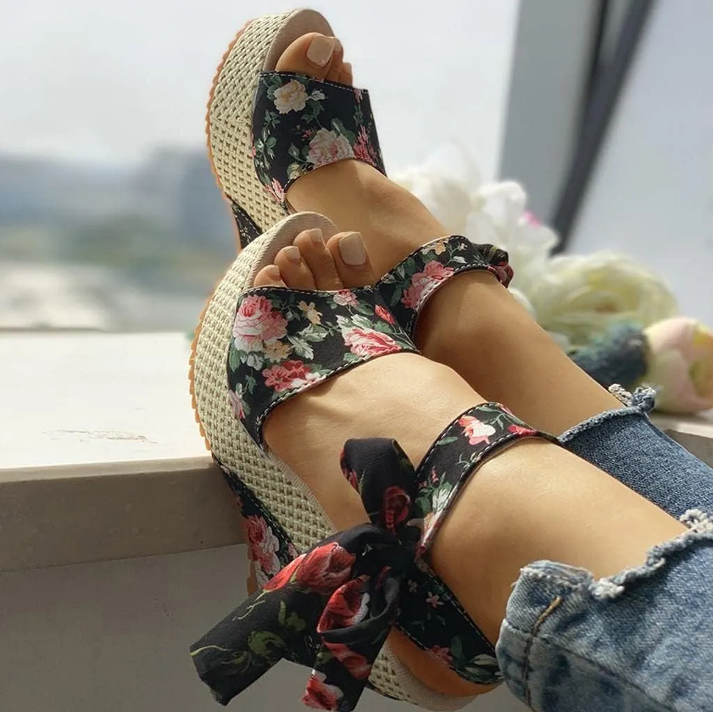 Women's Platform Sandals Wedge Open Toe Ankle Strap Lace Wedding Bridesmaid Shoes Summer Low Heel Lightweight Comfortable