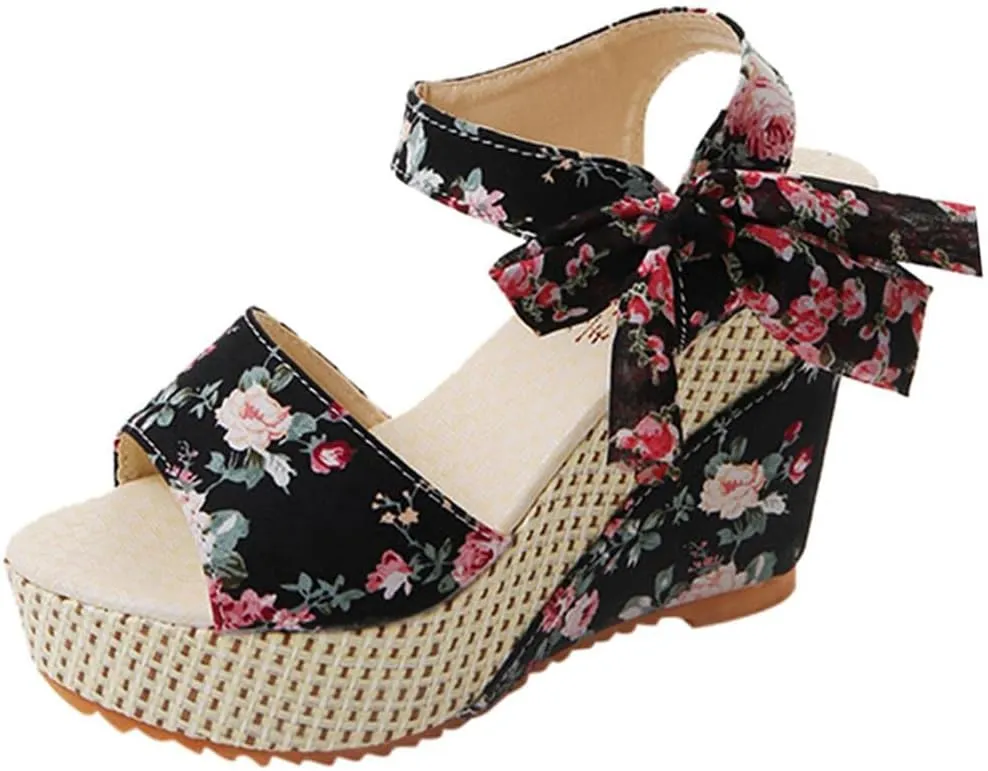 Women's Platform Sandals Wedge Open Toe Ankle Strap Lace Wedding Bridesmaid Shoes Summer Low Heel Lightweight Comfortable