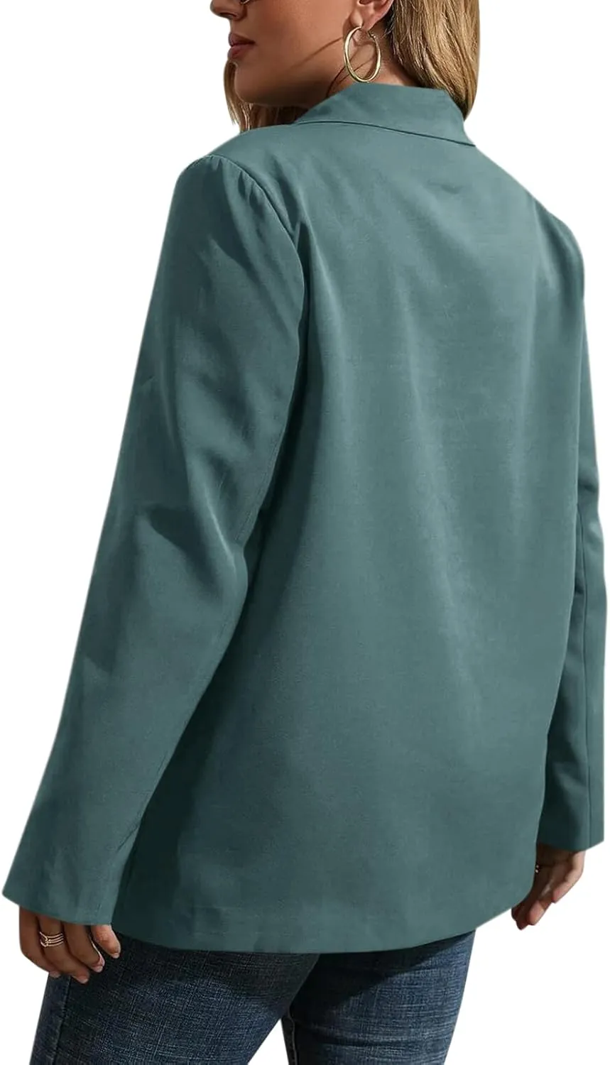 Womens Plus Size Casual Blazer Jackets Long Sleeve Open Front Buttons Work Office Lapel Blazers with Pockets