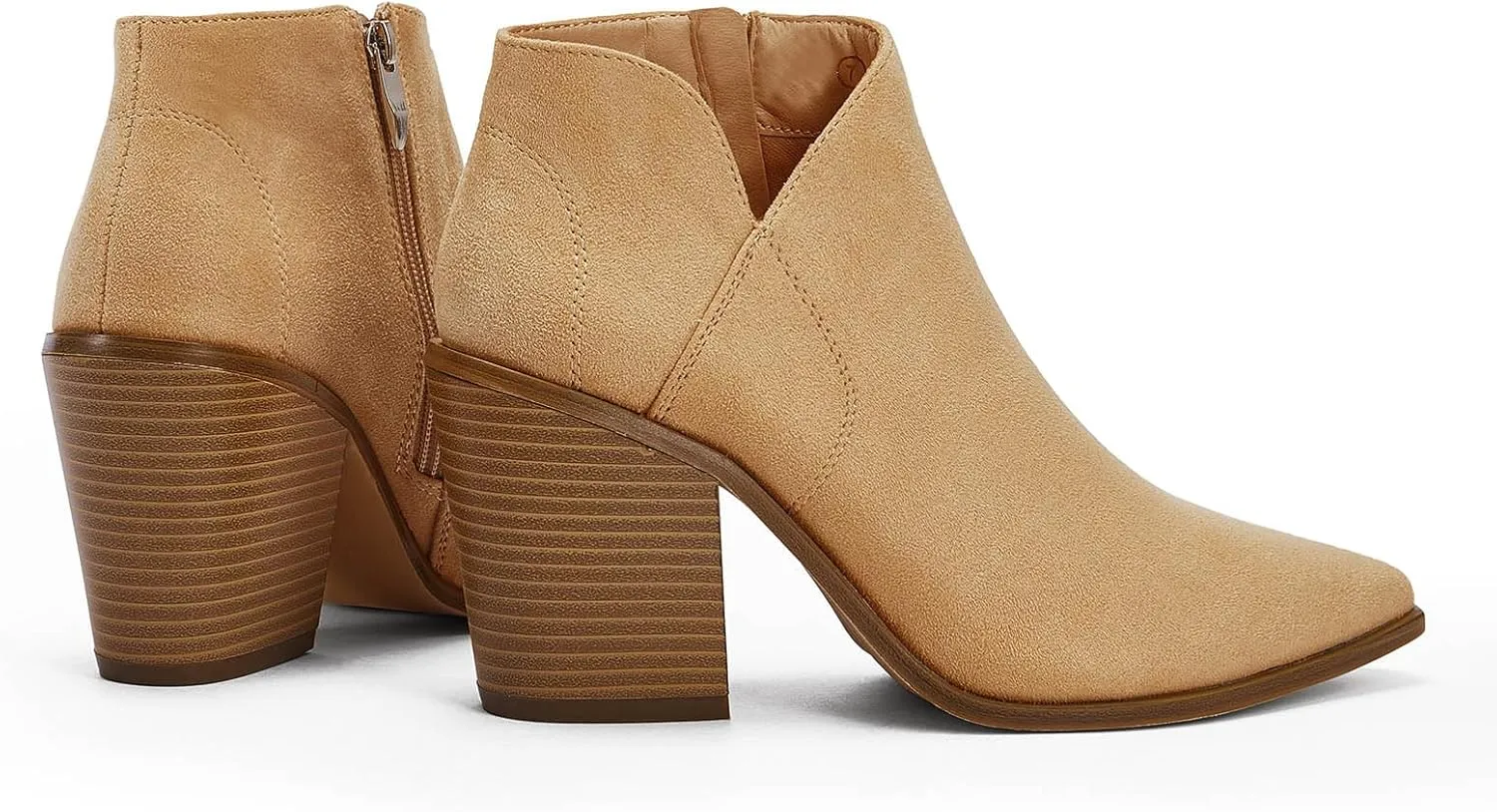 Womens Pointed Toe Ankle Boots Block Stacked Chunky Heel Cutout Side Zipper Fall Booties Shoe