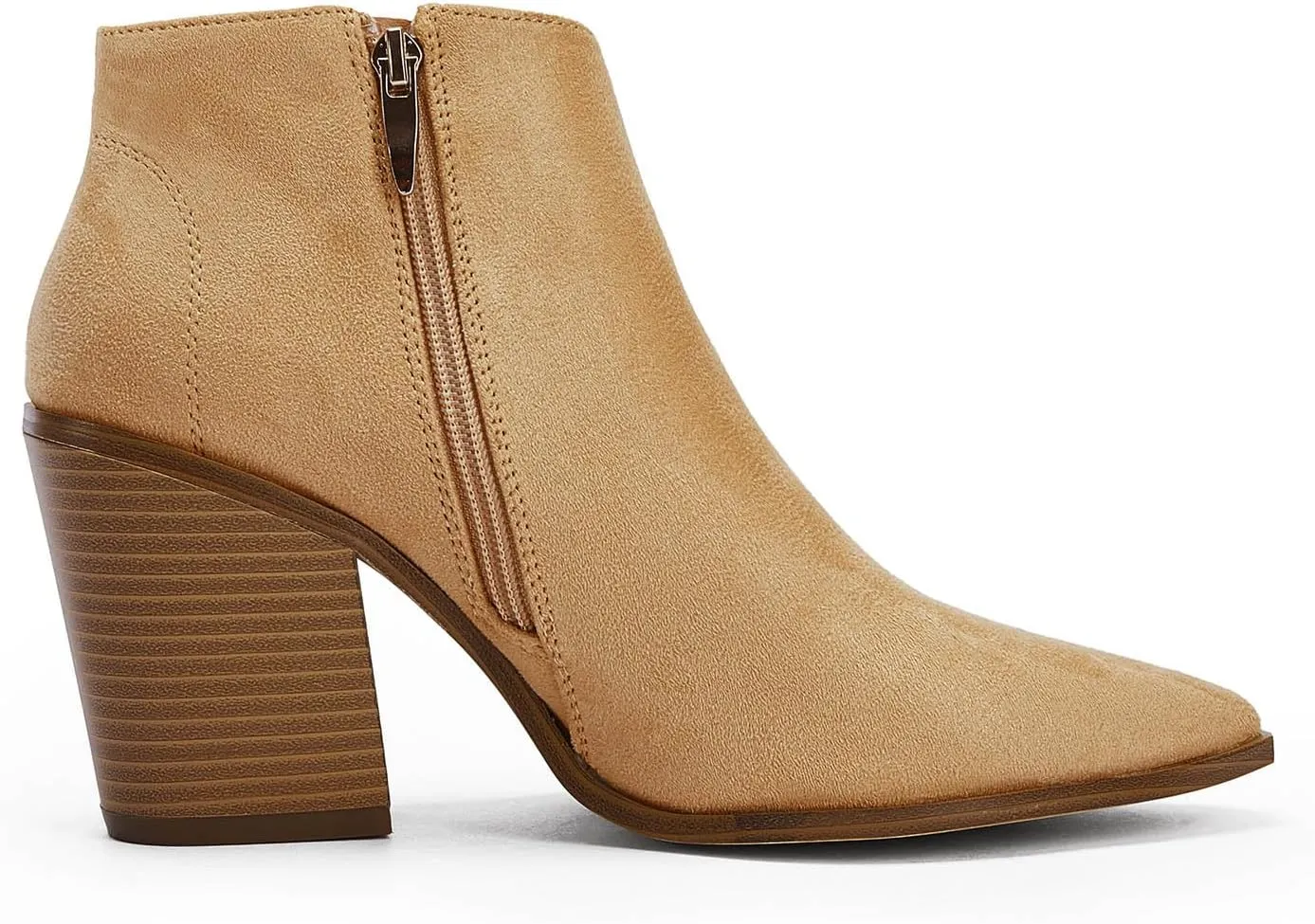 Womens Pointed Toe Ankle Boots Block Stacked Chunky Heel Cutout Side Zipper Fall Booties Shoe