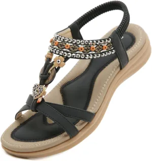 Womens Sandals Comfortable Dressy with Elastic Ankle Strap