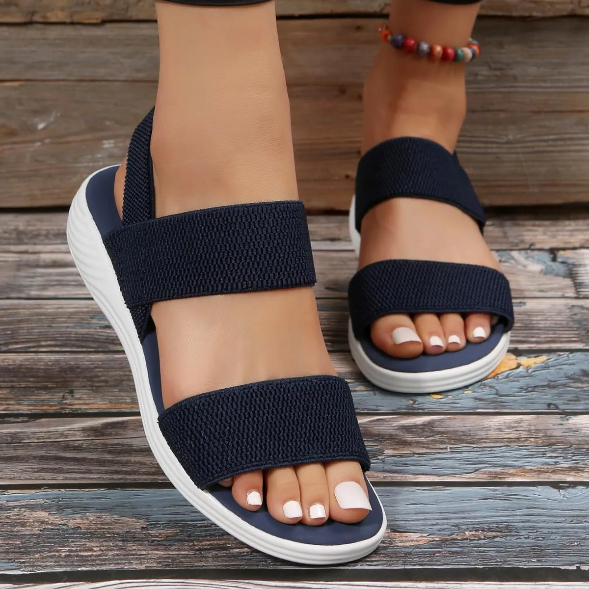 Women's Sandals Elastic Strap Summer Comfort Open Toe Slides Anti-Slip Lightweight Flat Wedge Sandal Platform Wedges Slingback Ankle Low Walking Comfortable Slip On Casual Shoes Platfor Slippers
