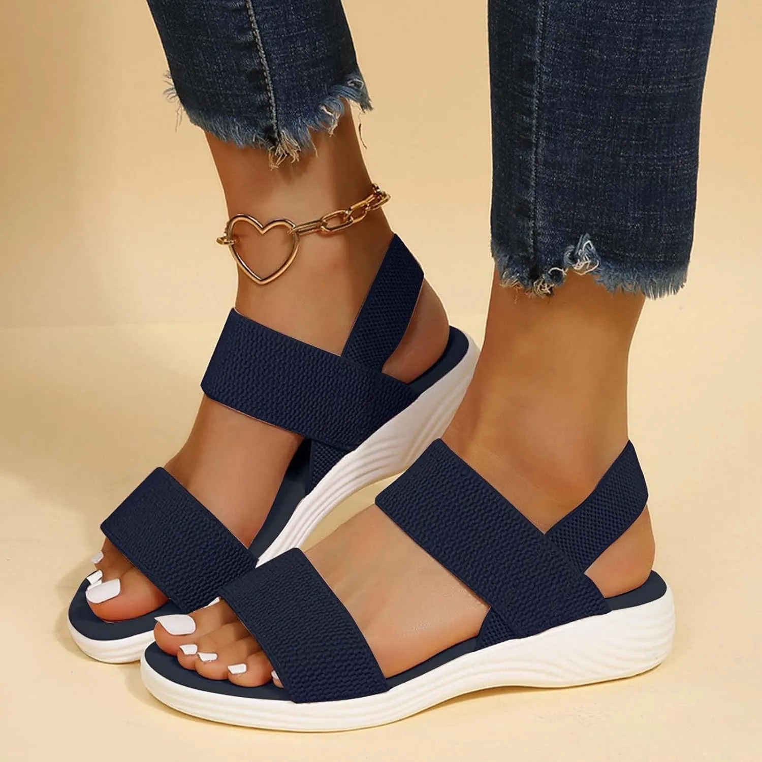 Women's Sandals Elastic Strap Summer Comfort Open Toe Slides Anti-Slip Lightweight Flat Wedge Sandal Platform Wedges Slingback Ankle Low Walking Comfortable Slip On Casual Shoes Platfor Slippers