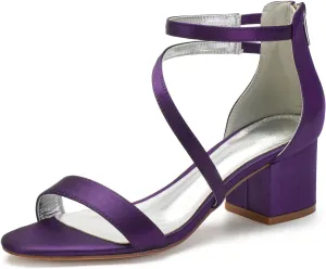 Women's Satin Block Heels Wedding Sandals Ankle Strap Comfortable Bridal Shoes Formal Evening Prom Party Shoes