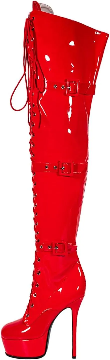 Women's Sexy Thigh High Heels Cross Lace Up Over Knee Platform Boots Unisex Round Head Plus Size