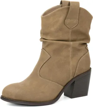 Women's Short Cowboy Boots, Wide-Calf Western Boots with Low Chunky Heel, Ankle Cowgirl Boots Dress Country Concert
