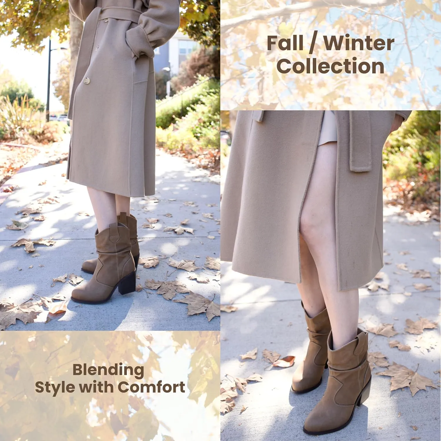 Women's Short Cowboy Boots, Wide-Calf Western Boots with Low Chunky Heel, Ankle Cowgirl Boots Dress Country Concert