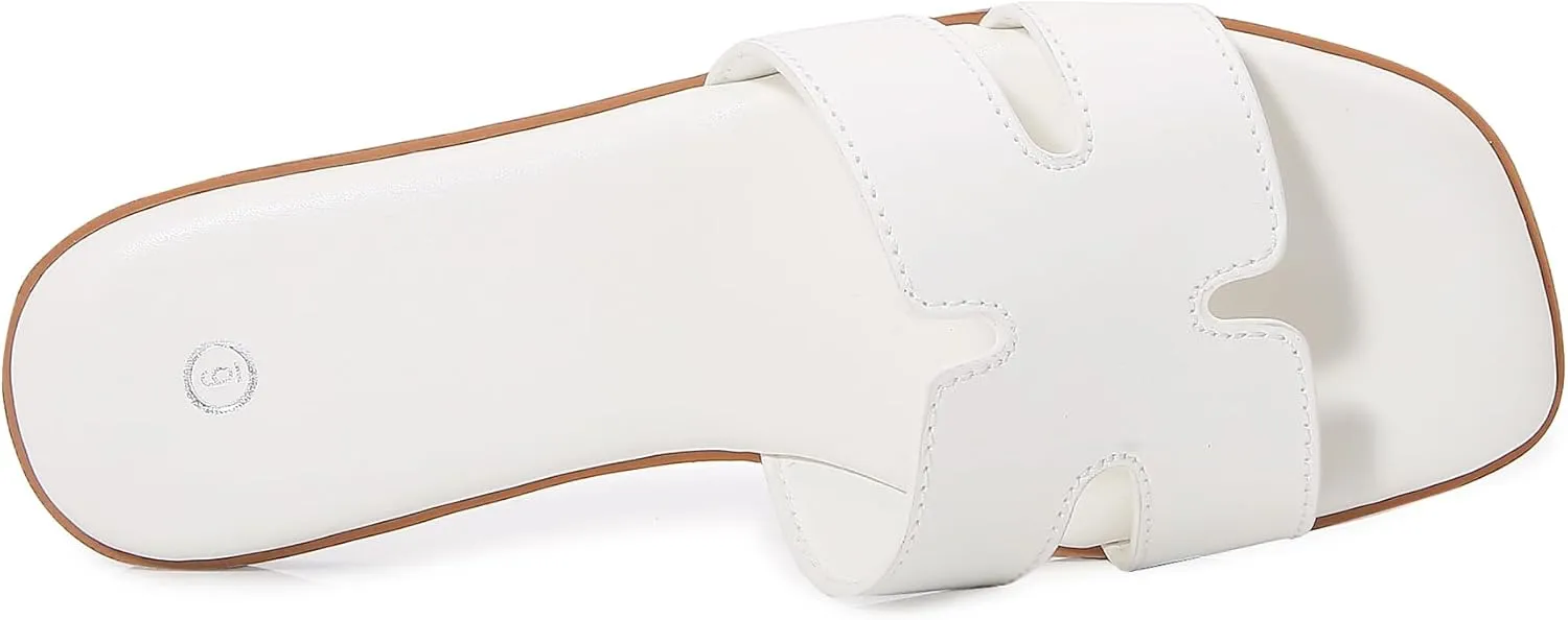 Women's Slide Sandals Comfortable Flat Slip On Leather Sandals