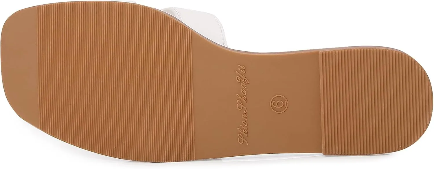 Women's Slide Sandals Comfortable Flat Slip On Leather Sandals