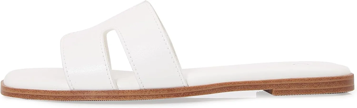 Women's Slide Sandals Comfortable Flat Slip On Leather Sandals