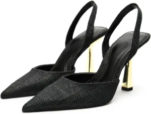 Women's Summer Shallow Mouth Pointed High Heels Metal Stiletto Closed Toe One-Strap Slingback French Sandals