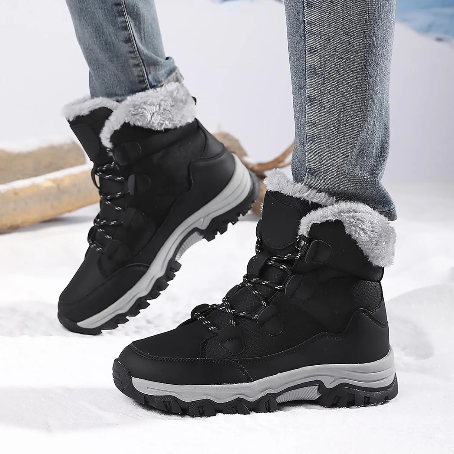 Women'S Winter Waterproof Walking Snow Booties Casual Lace-Up Warm Fur Lined comfortable Ankle Boots Outdoor Anti-Slip Lightweight Hiking Mid Calf Footwear