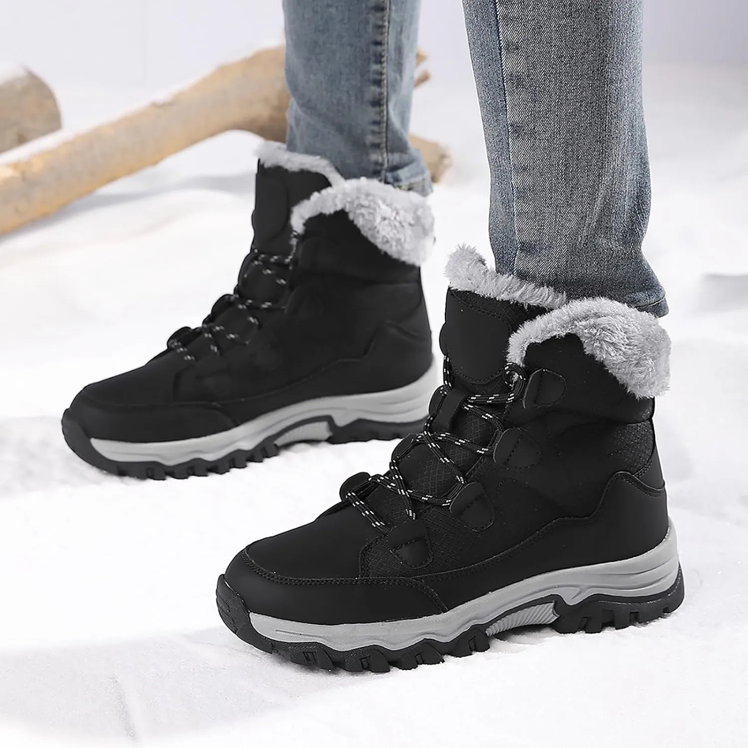 Women'S Winter Waterproof Walking Snow Booties Casual Lace-Up Warm Fur Lined comfortable Ankle Boots Outdoor Anti-Slip Lightweight Hiking Mid Calf Footwear