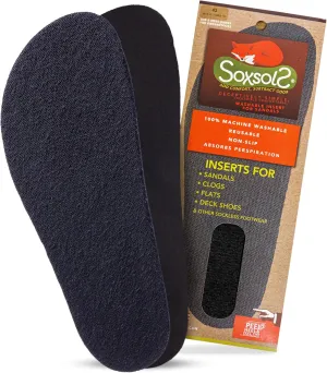 Wool Flat Shoe Insert for Sandals & Sockless Shoes, Comfortable Shoe Insoles with Sweat-Absorbent Natural Fiber & Non-Slip Silicone Grip, Wide-Cut Foot Soles for Men & Women, Black, Size 46 - SoxsolS