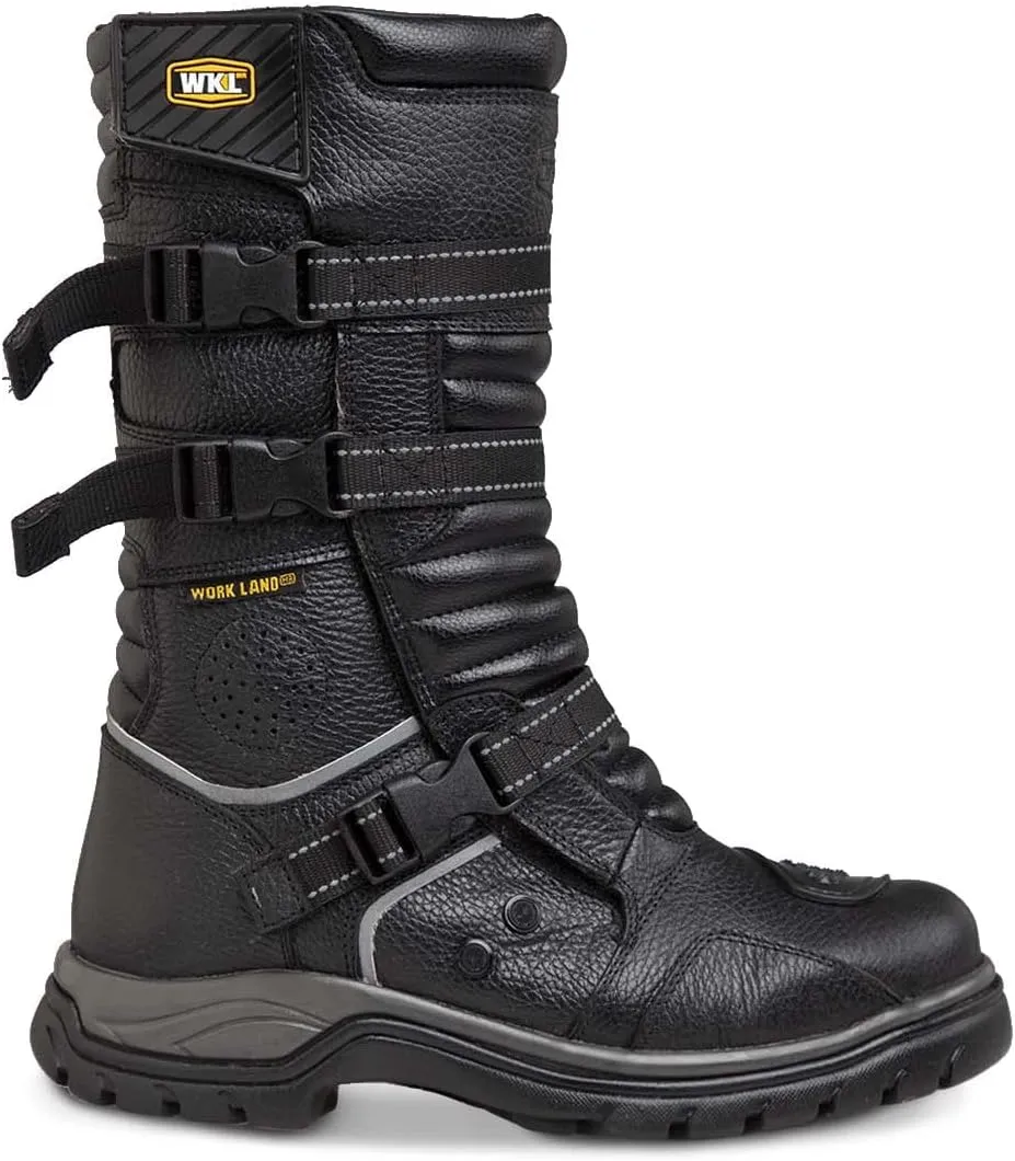 WORKLAND 77415 Motorcycle Boots for Men - Leather Boots with Protections - Work Boots For Men - Rubber Sole Slip Resistant and Reflective Motorcycle Riding Boots - Botas para Motocicleta Hombre