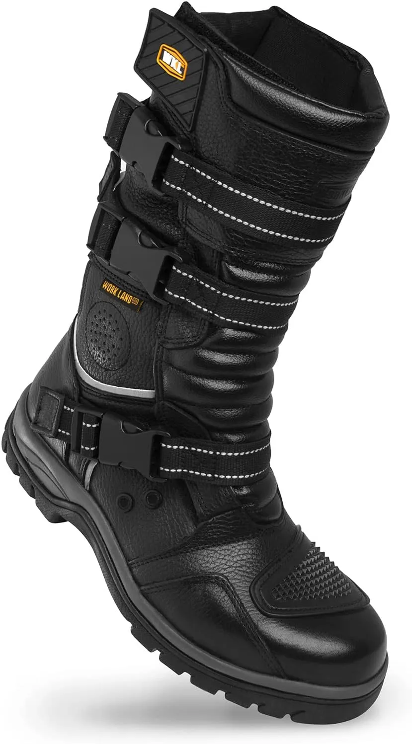 WORKLAND 77415 Motorcycle Boots for Men - Leather Boots with Protections - Work Boots For Men - Rubber Sole Slip Resistant and Reflective Motorcycle Riding Boots - Botas para Motocicleta Hombre