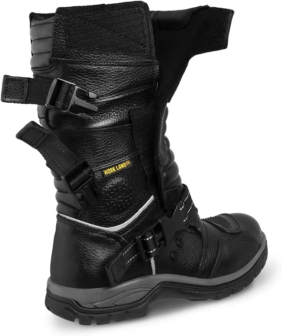 WORKLAND 77415 Motorcycle Boots for Men - Leather Boots with Protections - Work Boots For Men - Rubber Sole Slip Resistant and Reflective Motorcycle Riding Boots - Botas para Motocicleta Hombre