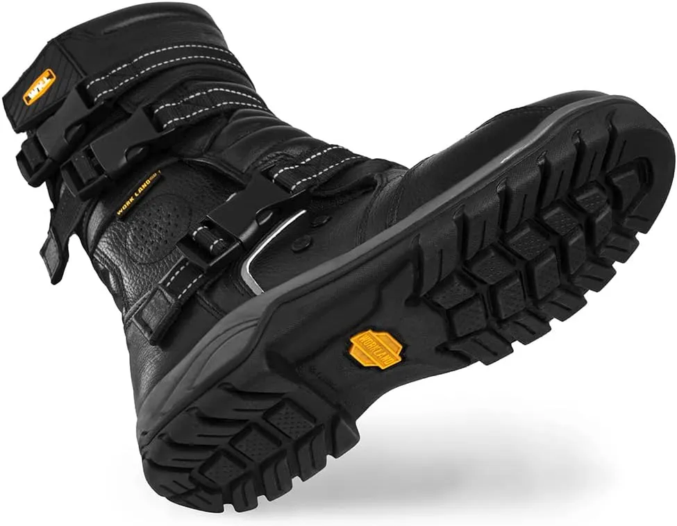 WORKLAND 77415 Motorcycle Boots for Men - Leather Boots with Protections - Work Boots For Men - Rubber Sole Slip Resistant and Reflective Motorcycle Riding Boots - Botas para Motocicleta Hombre