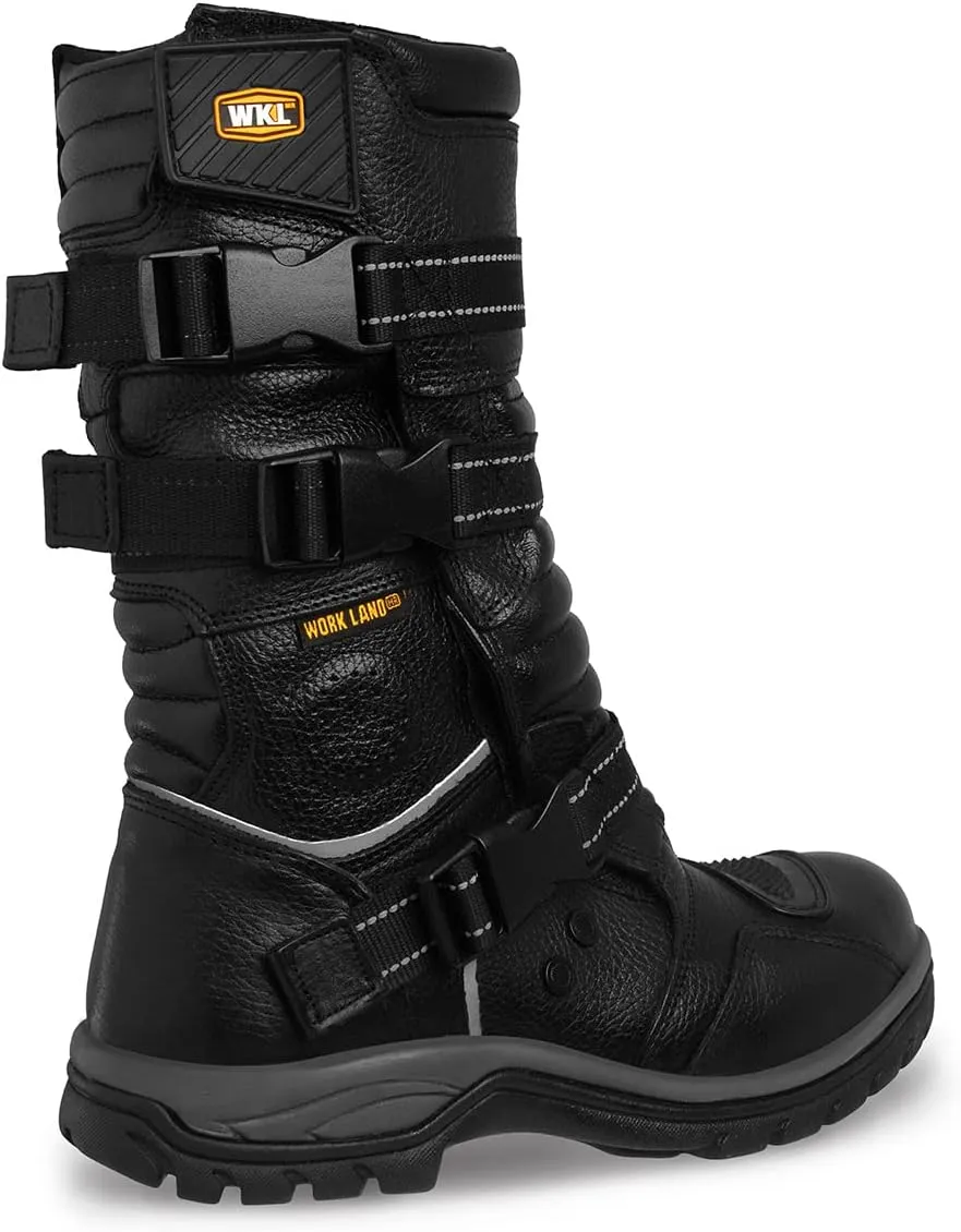 WORKLAND 77415 Motorcycle Boots for Men - Leather Boots with Protections - Work Boots For Men - Rubber Sole Slip Resistant and Reflective Motorcycle Riding Boots - Botas para Motocicleta Hombre