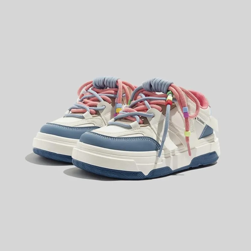 Y2K Cute Shoes Walking Sneakers for Women Chunky Pink Blue Strap Accents US 4-8
