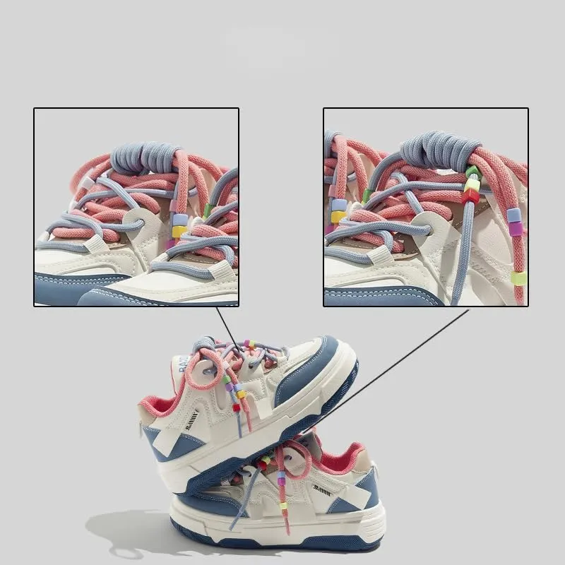 Y2K Cute Shoes Walking Sneakers for Women Chunky Pink Blue Strap Accents US 4-8