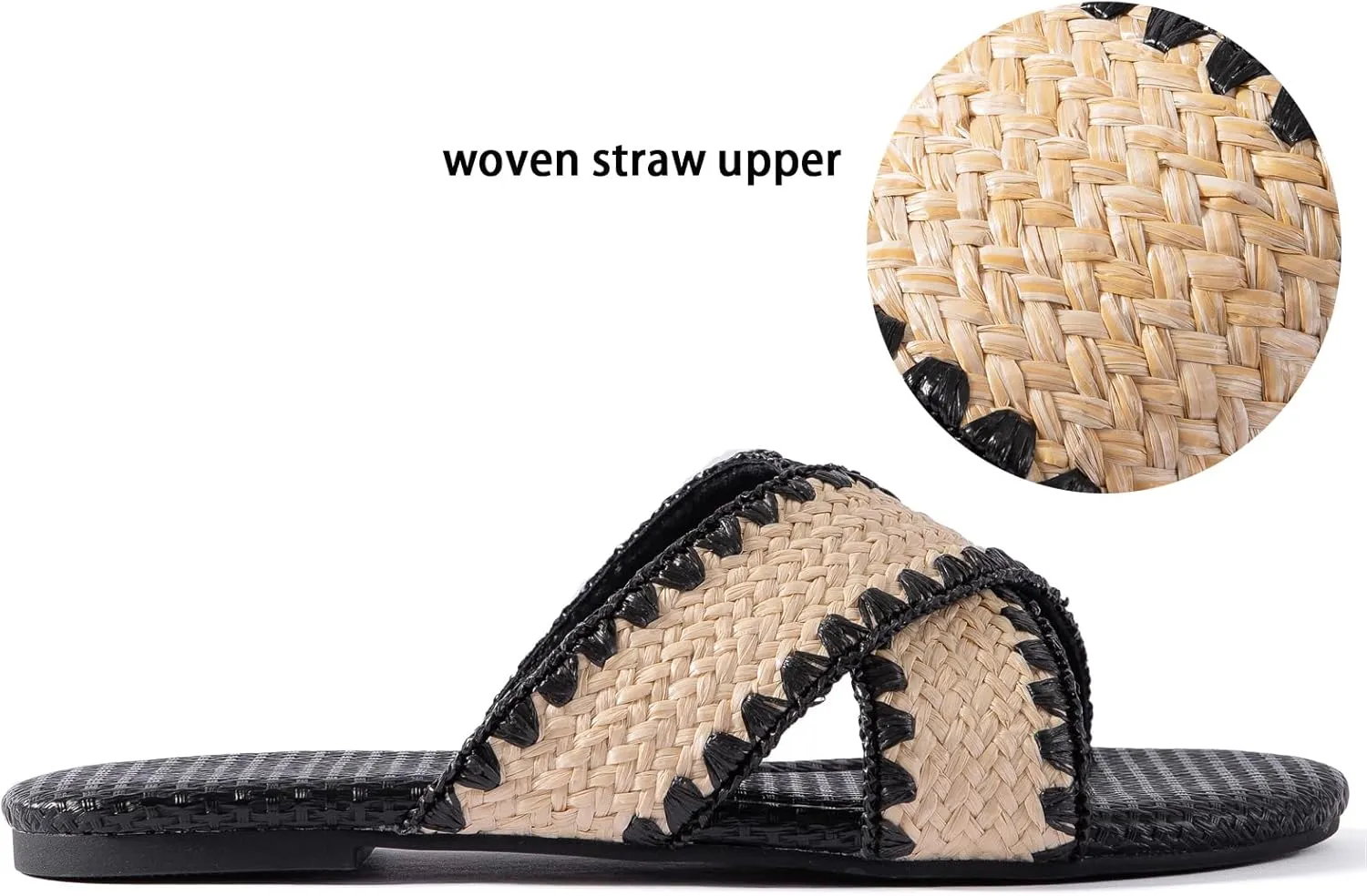 YANWENFANG Women's Flat Sandals Braided Bohemian Strap Dressy Summer Beach Black Brown Comfortable Casual Slip On