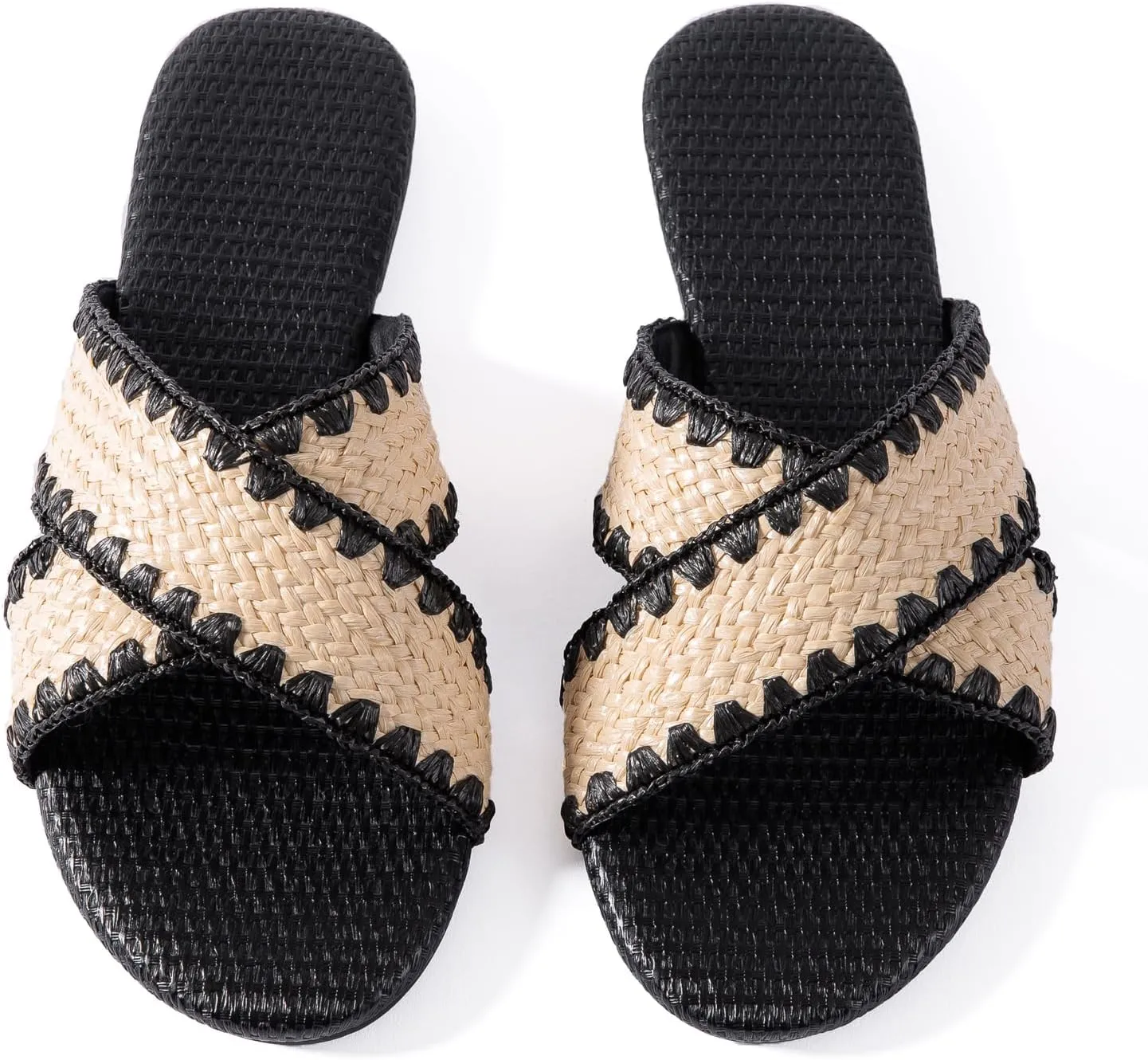 YANWENFANG Women's Flat Sandals Braided Bohemian Strap Dressy Summer Beach Black Brown Comfortable Casual Slip On