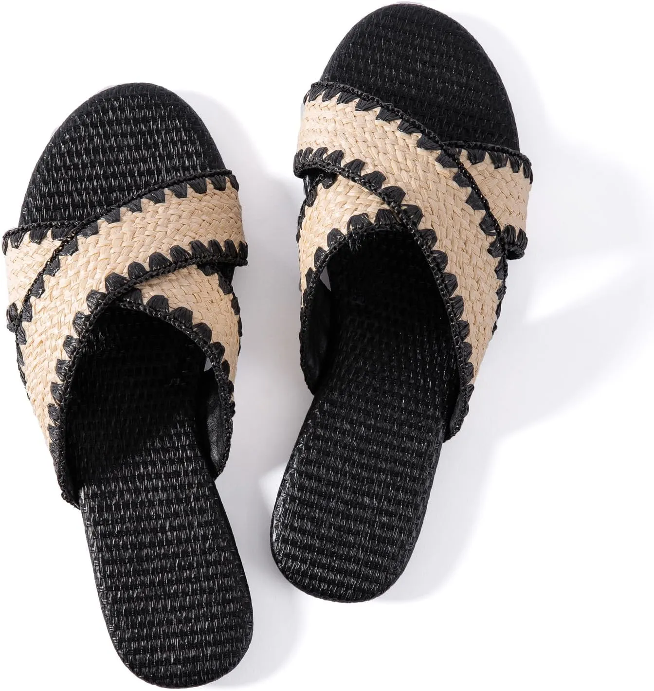 YANWENFANG Women's Flat Sandals Braided Bohemian Strap Dressy Summer Beach Black Brown Comfortable Casual Slip On