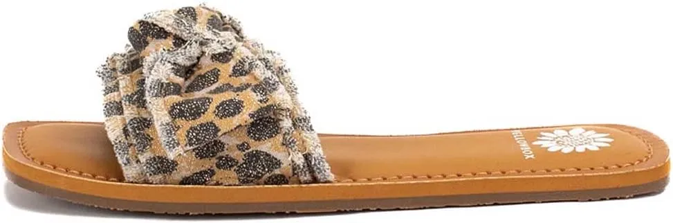 Yellow Box Daralie Women's Slide Sandals - Bow-Topped Fabric Slides with Frayed Hem Detail and Padded Footbed for Comfort