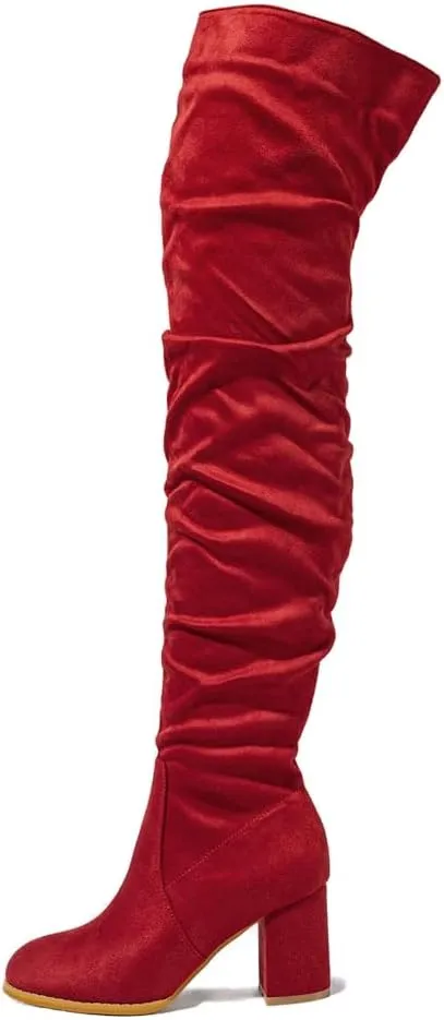 YING LAN Over The Knee High Boots For Women Pull On Side Zipper Chunky Block Heel Thigh High Boots
