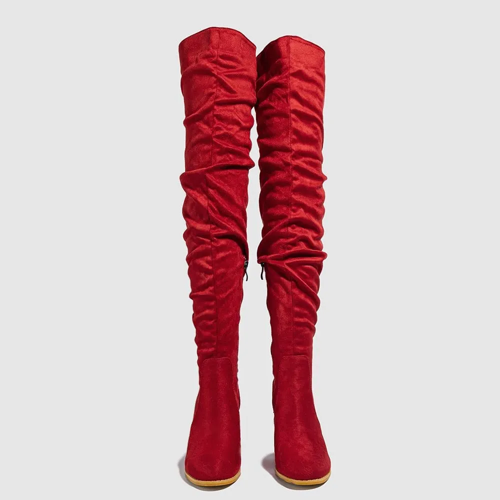 YING LAN Over The Knee High Boots For Women Pull On Side Zipper Chunky Block Heel Thigh High Boots